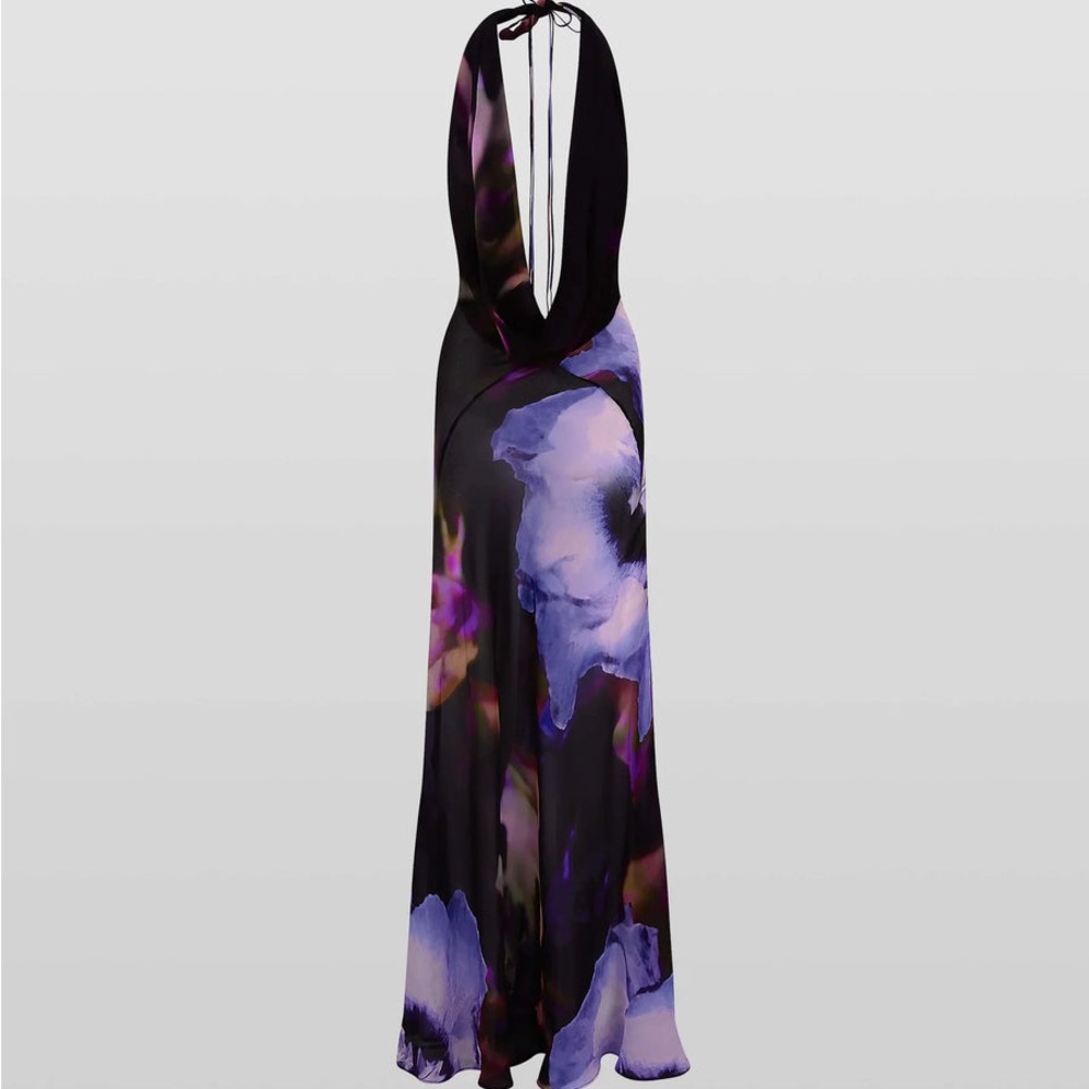 Chic Backless Purple Floral Dress